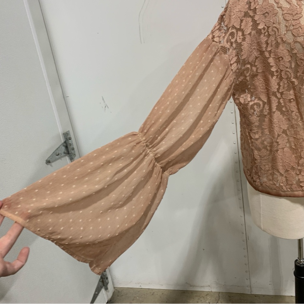 BKE Gimmicks Elegant Lace‎ Boho Chic Western Women's Top in Tan Mauve XL 2325 - Picture 13 of 15